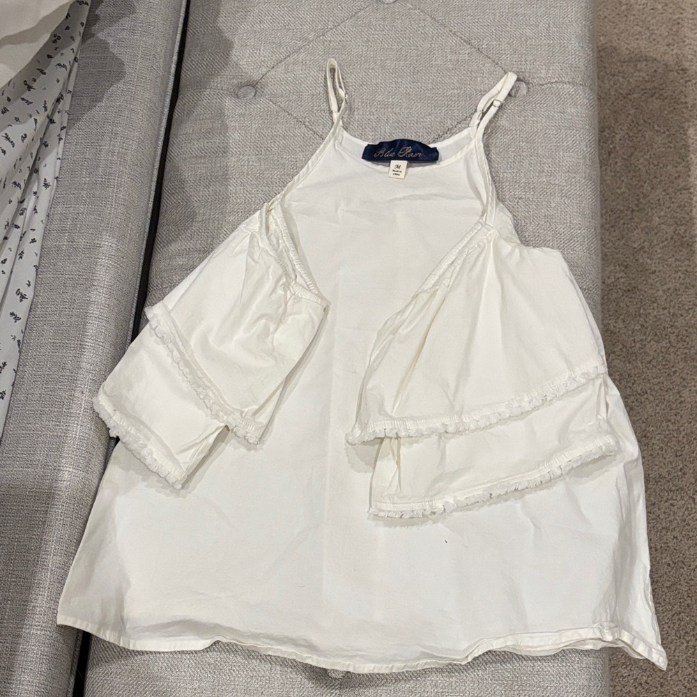 White off shoulder poof sleeve blue rain size medium